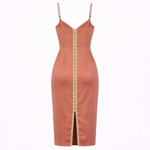 Missguided Rose Gold Satin Bustier Midi Dress Hook and Eye Back US 6 Small XS